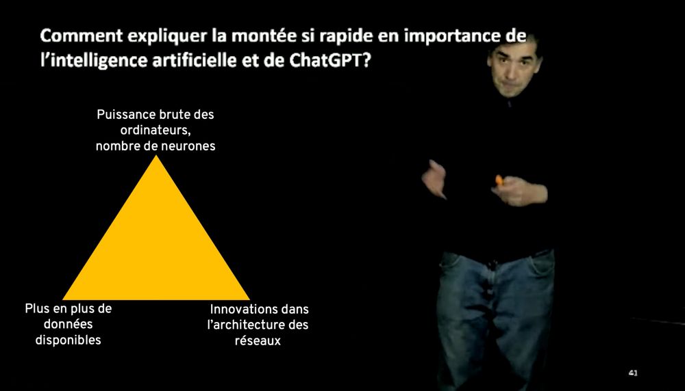 Nicolas Doyon, professeur au Département de mathématiques et de statistique et chercheur au Centre de recherche CERVO, a expliqué la montée de l'IA et de Chat GPT dans sa conférence «Les secrets mathématiques de ChatGPT».