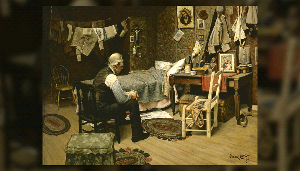 Marc-Aurèle de Foy Suzor-Côté. L’enfant malade, 1895. Huile sur toile, 67 X 89 centimètres. 1978.45 Collection du MNBAQ.