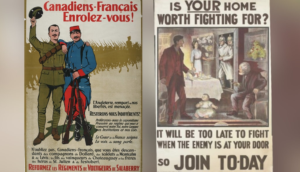 Affiches provenant du Musée canadien de la guerre (à gauche) et des Imperial War Museums