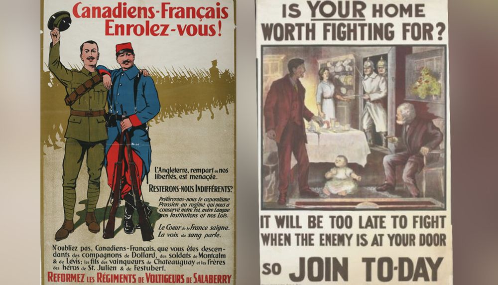 Affiches provenant du Musée canadien de la guerre (à gauche) et des Imperial War Museums