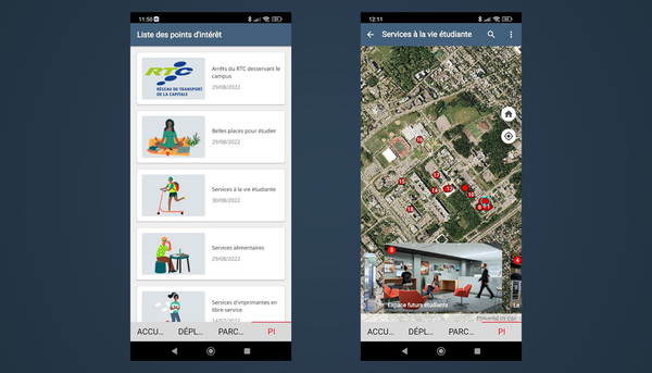 La géoapplication DéambUL comprend trois modes: les déplacements, les parcours et les points d'intérêt.