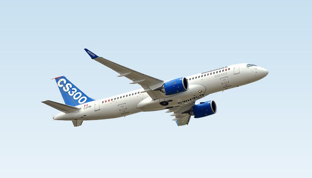 <p>L'avion de ligne CS300 de Bombardier, devenu l'Airbus A220-300 après la vente d'une partie du programme CSeries à la société française Airbus.</p>