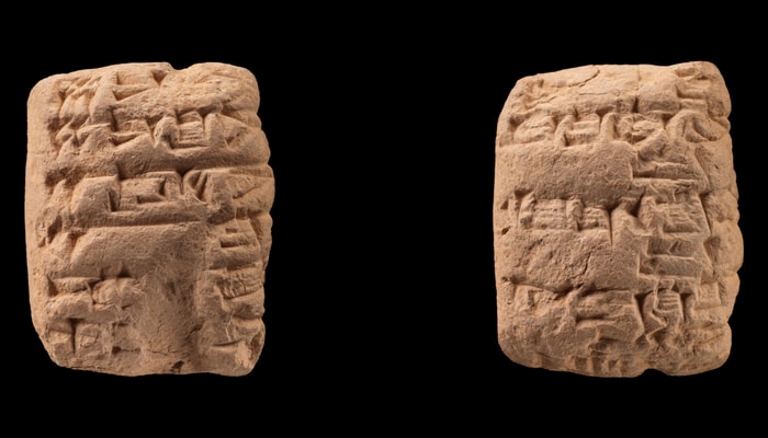 <p>La transcription de cette tablette de 3,5 cm de hauteur, de 2,8 cm de largeur et de 1,3 cm de profondeur se lit comme suit: 6 litres de bière, 4 litres de farine, 2 louches d'huile (comestible) pour la ville et 2 pots de boisson maltée standard, 10 litres de bière standard de la meilleure qualité pour le voyage lorsque Ipquša le messager et Šu-Eštar le coursier se rendent à Suse: 11<sup>e</sup> mois (année non précisée).</p>