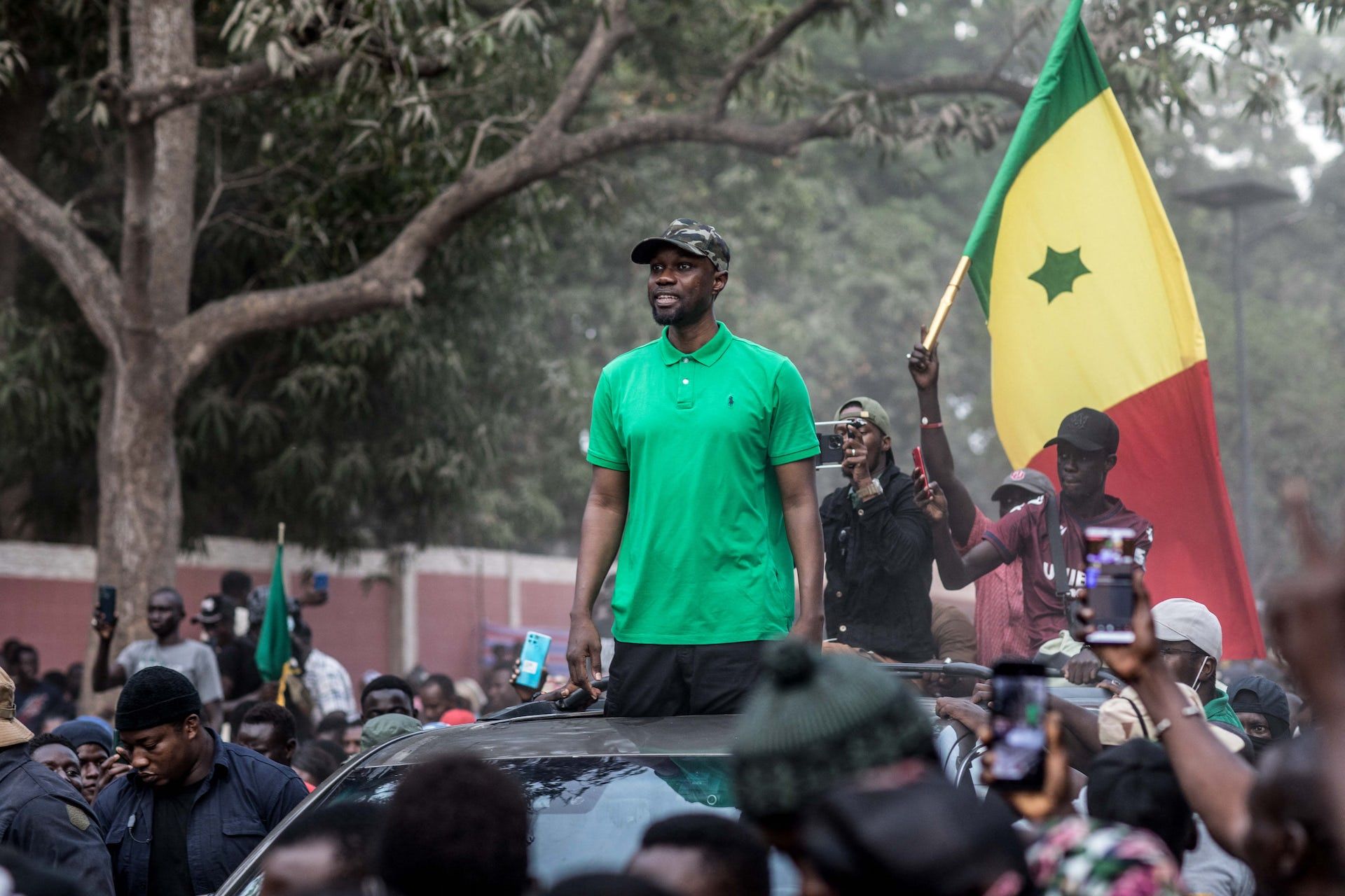 <p>Le chef de l&#39;opposition, Ousmane Sonko, lors d&#39;un meeting à Ziguinchor le 24 mai 2023.</p>