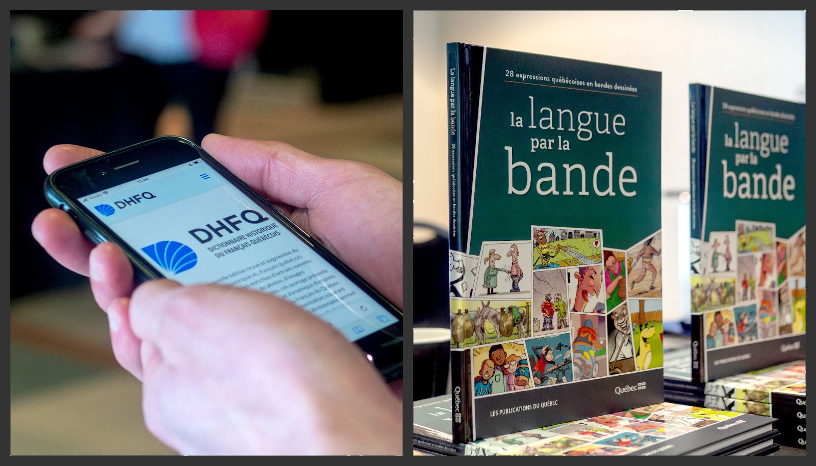 Le lancement de la nouvelle édition revue et augmentée du Dictionnaire historique du français québécois a aussi été l'occasion de lancer l'album de bandes dessinées La langue par la bande, qui propose une plongée ludique et instructive dans l'univers des expressions québécoises.