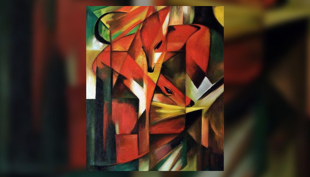 Renards, une peinture à l’huile sur toile de l’artiste allemand Franz Marc réalisée en 1913. Ce peintre animalier était l’un des principaux représentants de l’expressionnisme allemand.