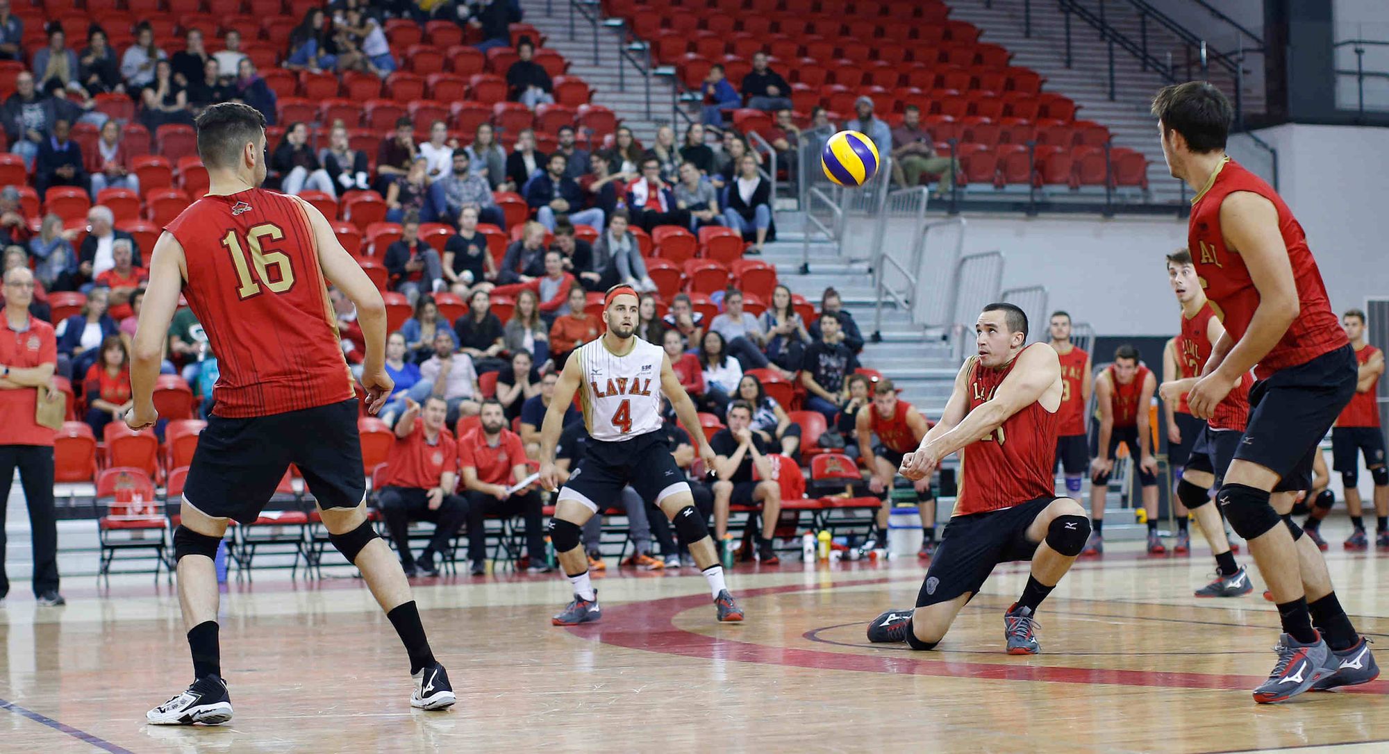 l’équipe de volleyball masculin Rouge et Or lors du match du 21 septembre contre les Mustangs de Western University