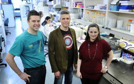 Une partie de l'équipe qui a signé l'étude parue dans PLOS Pathogens: Steve Lacroix, Luc Vallières et Aline Dumas.