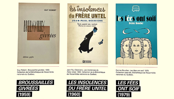 <p><i>Broussailles givrées</i>, un recueil de poésie de Guy Robert, <i>Les insolences du frère Untel</i>, un essai
de Jean-Paul Desbiens et <i>Les fées ont
soif</i>, une pièce de théâtre de Denise Boucher sont au nombre des œuvres
littéraires présentées dans l’exposition <i>À
l'index! Regard sur la censure littéraire au Québec</i>.</p>