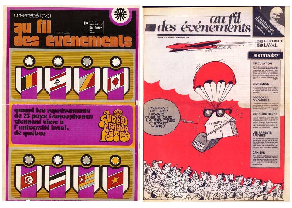 <p>Couvertures du Journal Le Fil, Université Laval</p>