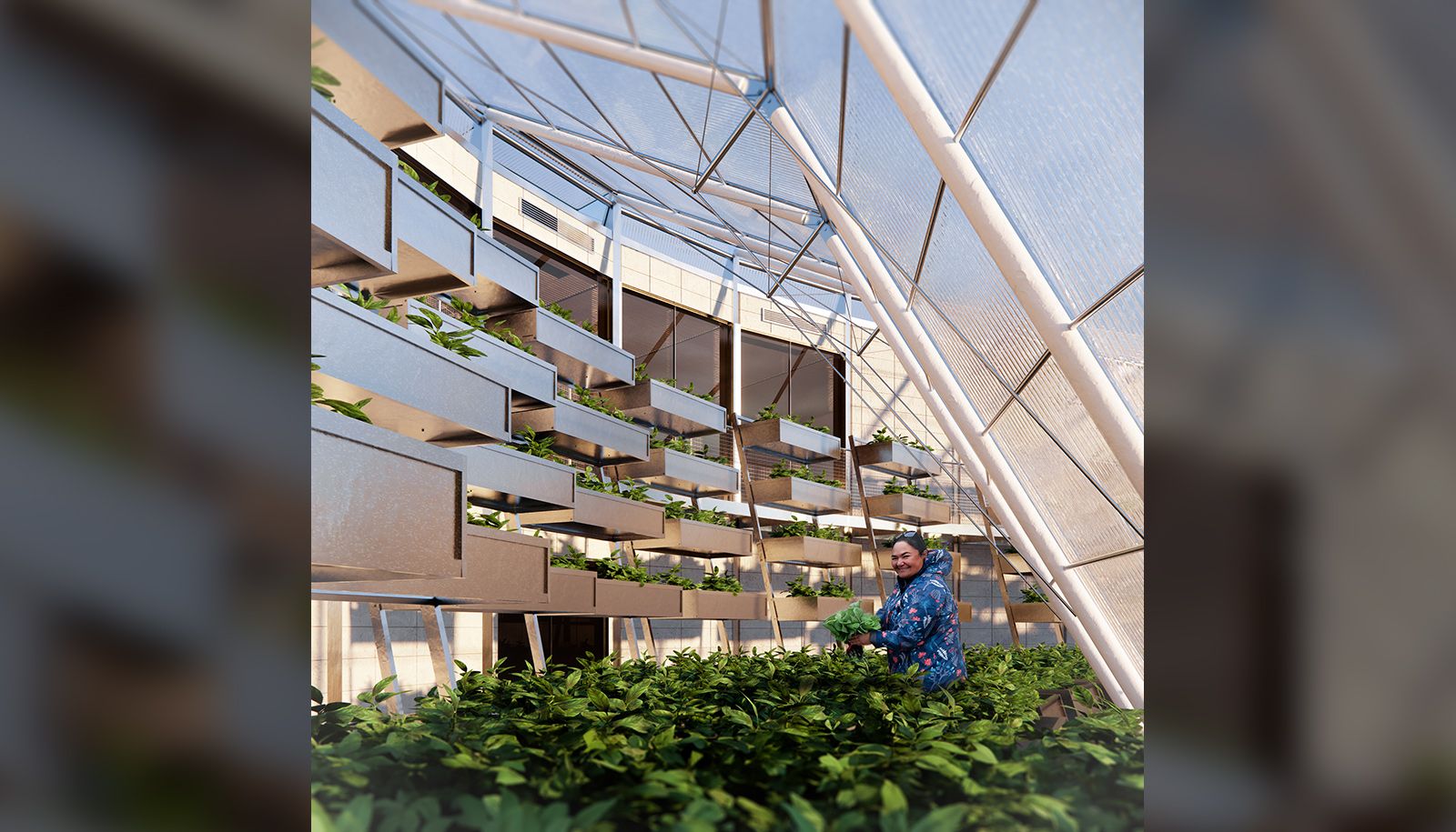 <p>La serre bioclimatique du projet <i>Pinguatigaq</i> couvre une surface de 500 mètres carrés.</p>