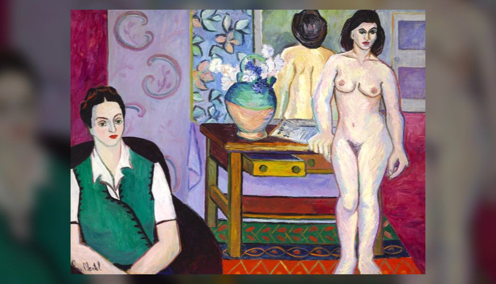 <p>Lucyl Martel, Atelier, 1945, huile sur carton, 91,4 x 121,9 cm. Cette oeuvre, qui a fait scandale lors d’une présentation publique, a conduit à la démission du directeur de l’École des beaux-arts de Montréal, à la suite d’une manifestation étudiante pour empêcher que l’oeuvre ne soit retirée de l’exposition.</p>