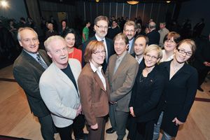 Les récipiendaires des prix d'excellence en enseignement, le 20 octobre;André Simpson, Clément Beaucage, Suzanne-G. Chartrand, Évelyne Guay,Francois Anctil, James D. Thwaites, Doris Pellerin, Francois Ratté, Julie F. Thériault, Édith Charbonneau et Rachel Gervais.
