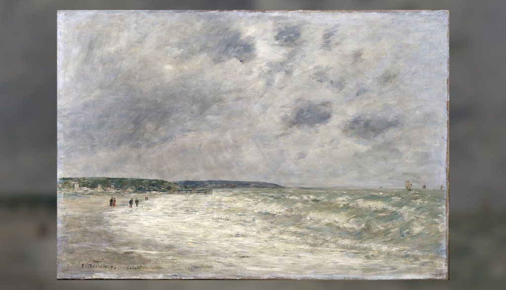 <p>Eugène Boudin, Marée montante à Deauville, 1894, huile sur toile, 54,7 x 80 cm. Jean-Baptiste-Camille Corot l’a surnommé le «roi des ciels». Précurseur des impressionnistes, Boudin fut l’un des premiers artistes à peindre en extérieur. Maurice Duplessis possédait six tableaux de ce peintre.</p>