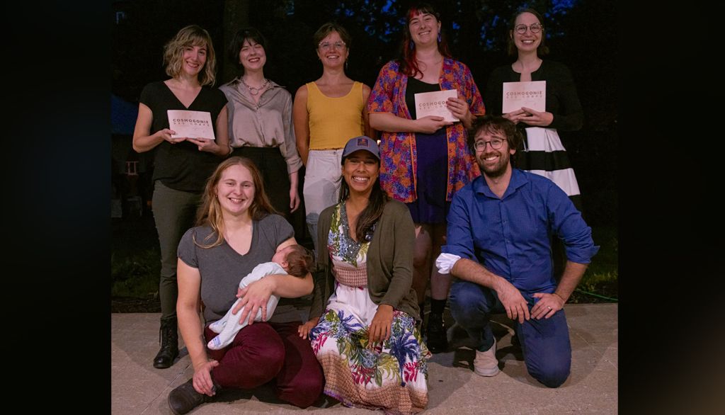 Les membres du collectif, Sophie-Anne Landry, Alycia Dufour, Shana Plante-Paquette, Sarah-Jane Ouellet, Leïka Morin et Laetitia Beaumel, en compagnie de la réalisatrice Natalie Fontalvo et du photographe Pierre Barrellon.