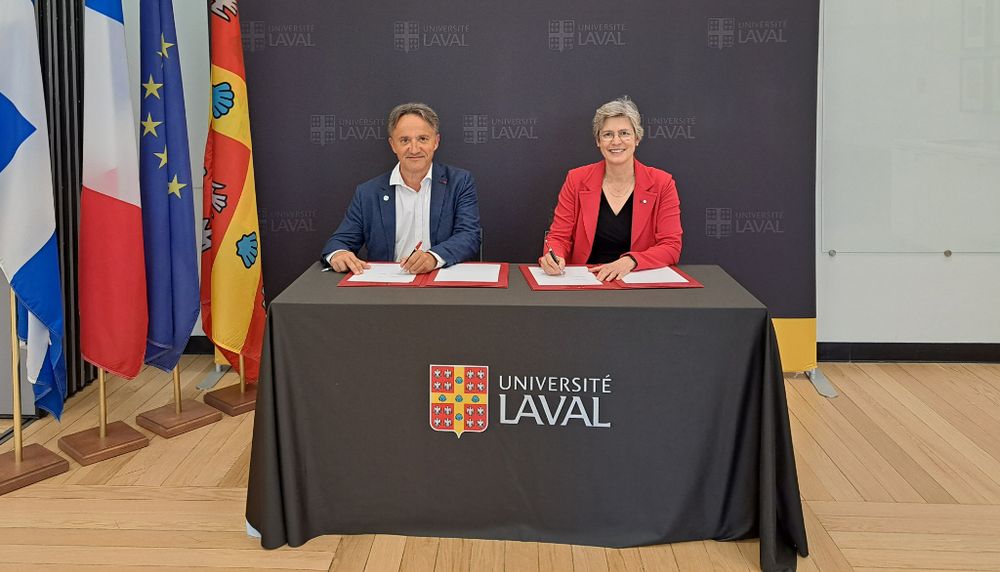 Philippe Mauguin, président-directeur général de l’Institut national de recherche pour l’agriculture, l’alimentation et l’environnement, et Sophie D'Amours, rectrice de l'Université Laval.
