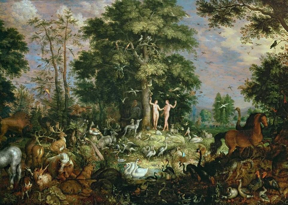<p>Le Jardin d'Eden, un tableau de Roelandt Jacobsz Savery, un peintre flamand de la Renaissance. Selon Sébastien Doane, la prise de conscience écologique chez les chrétiens peut passer par le recours aux récits fondateurs d'une tradition, comme ceux de la Bible, par une réalité transcendante, comme Dieu, ou par le sentiment que l'on fait partie d'un mouvement plus grand, comme celui d'une Église.</p>