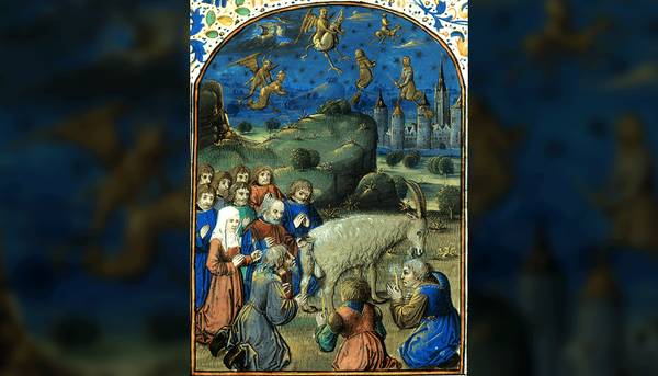 <p>Une scène de sabbat, dans un manuscrit produit dans le nord de la France, vers 1460. <i>Sorciers et sorcières au sabbat. </i>Miniature placée en ouverture du traité de Jean Tinctor, <i>Invectives sur la secte de Vauderie</i>, Nord de la France, v. 1460. Paris, BnF, ms. Fr. 961, fol. 1.</p>