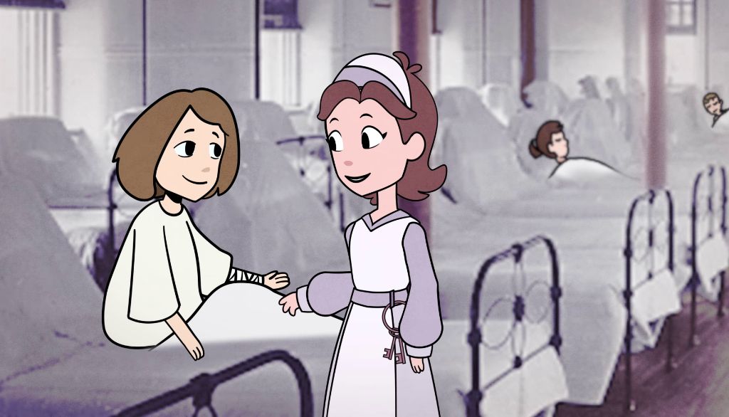 <p>Le personnage fictif d'Éméla, à l'hôpital Saint-Jean-de-Dieu</p>