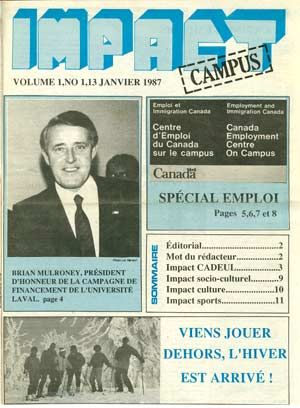 La une du premier numéro du journal Impact Campus, paru le 13 janvier 1987
