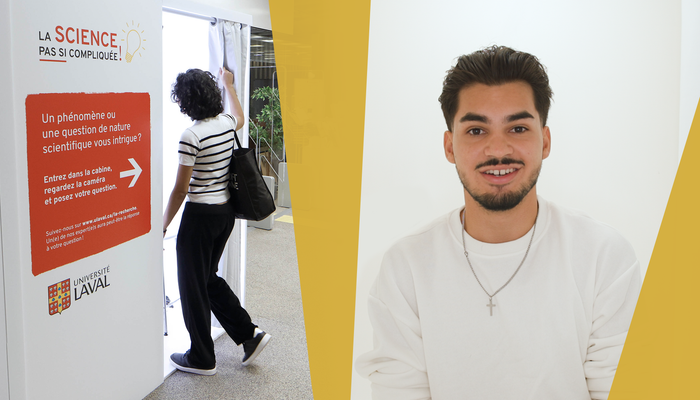 La cabine vidéo de La science, pas si compliquée! (à gauche) et Yuri, qui a posé la question sur le vertige et la peur du vide.