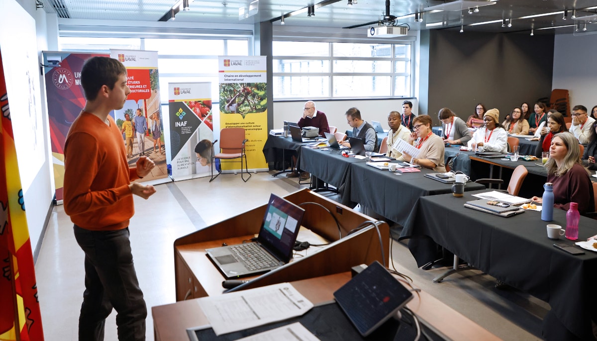 Les membres de la cohorte de l'école doctorale ont participé à de nombreux ateliers, dont un sur la qualité de l'approvisionnement alimentaire au Québec animé par le professionnel de recherche Dylan Guillemette, en collaboration avec les professeures Véronique Provencher et Marie-Ève Labonté, tous les trois affiliés à l'INAF.