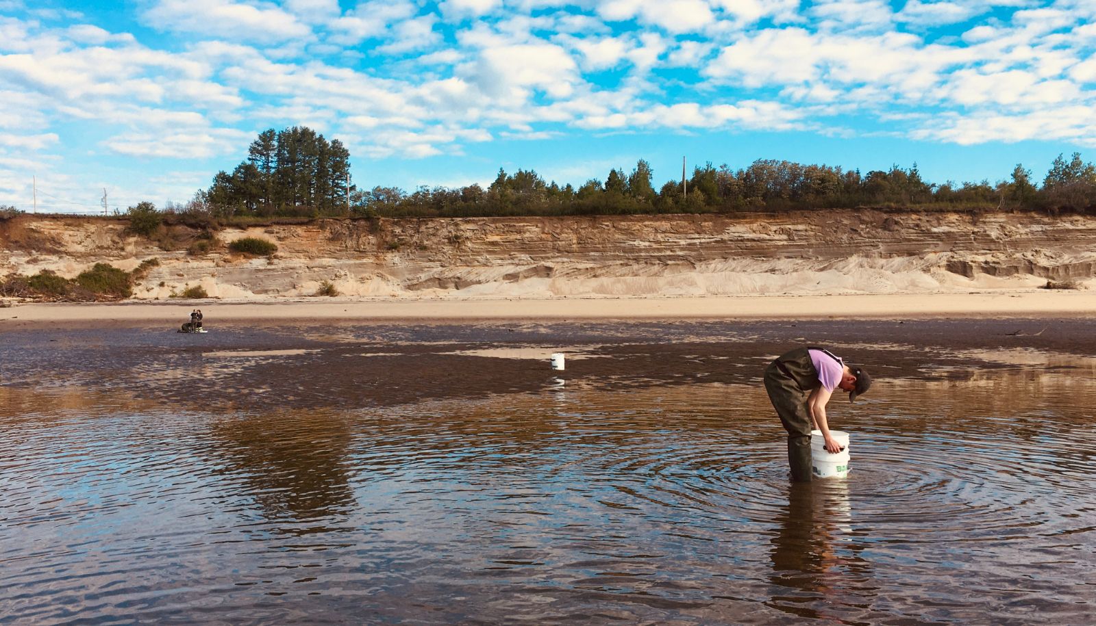 Tamisage d’un échantillon de benthos à la Pointe-aux-Outardes, l'un des sites où s'effectuent les travaux du projet de recherche dont le financement a été annoncé le mercredi 21 mai.