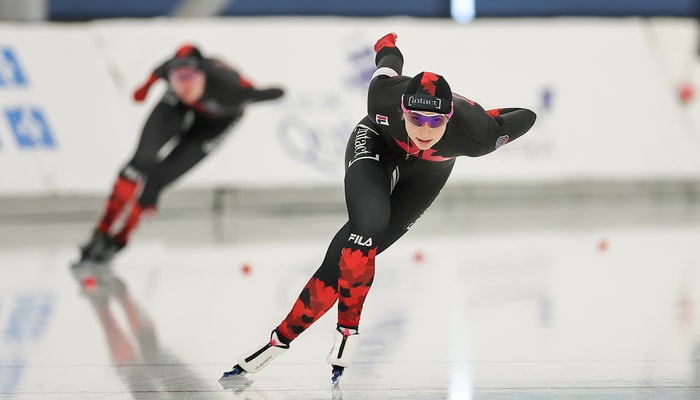 Rose Laliberté-Roy en plein élan lors de la Coupe Canada longue piste Québec 2026, le 4 janvier