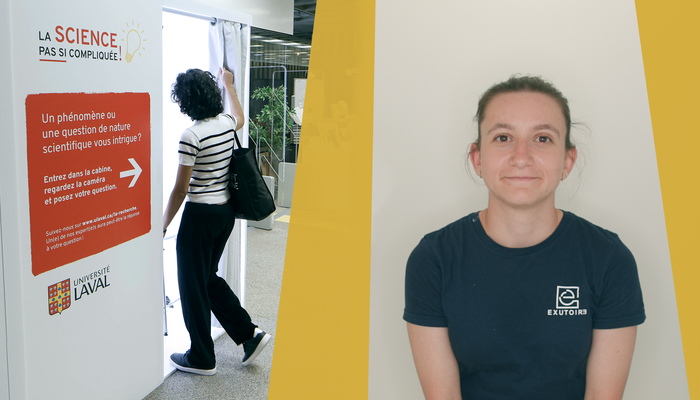 La cabine vidéo de La science, pas si compliquée! (à gauche) et Delphine, qui a posé la question sur les prothèses.