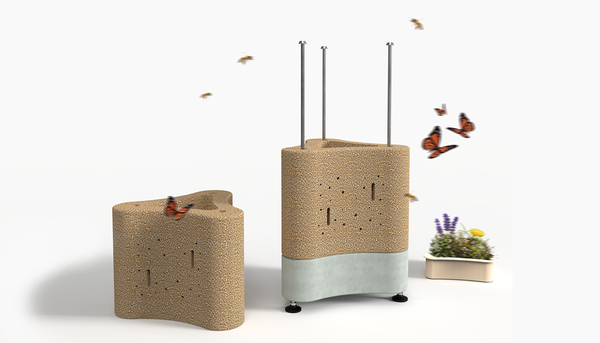 Abtra est le microcosme à pollinisateurs conçu par Nicolas Brousseau et Émile Lepage. Ce module architectural en béton de chanvre, autoportant et empilable, offre un habitat urbain pour les pollinisateurs sauvages en intégrant plantes mellifères et cavités de nidification. Déployable sous diverses formes, il agit comme un support vivant favorisant la biodiversité et la régénération écologique en milieu urbain.