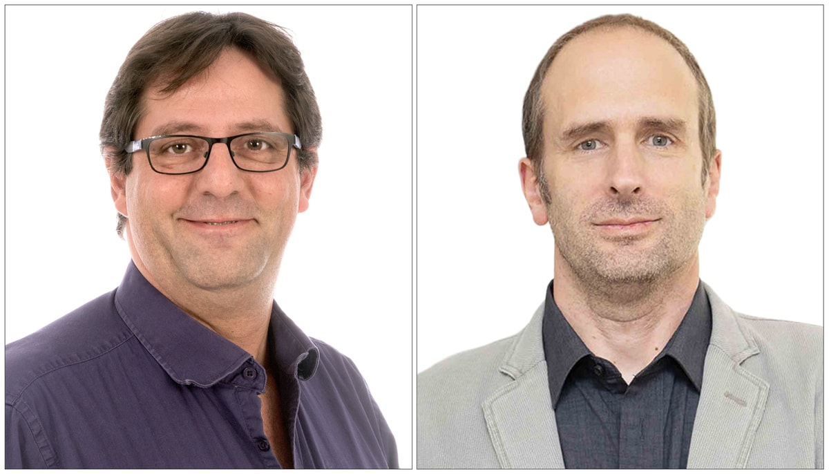 Olivier Barbier (à gauche), professeur à la Faculté de pharmacie, et Bruno Gaillet, professeur à la Faculté des sciences et de génie