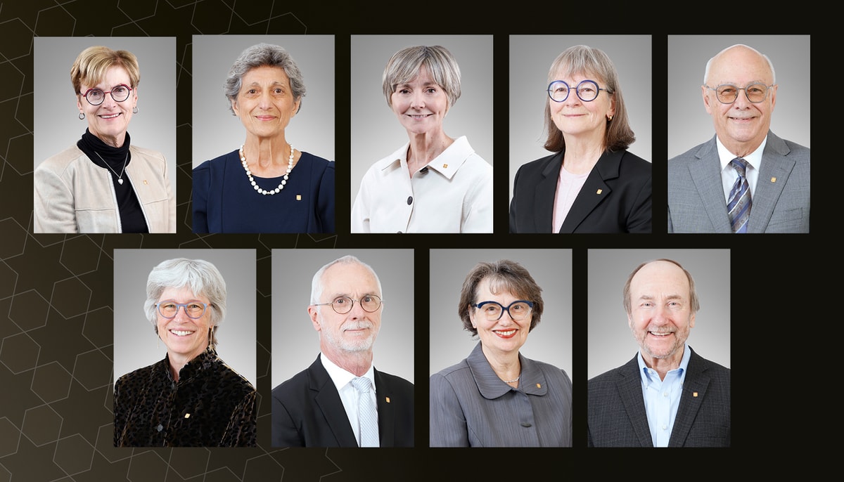 Les professeures et professeurs émérites de 2025: (première rangée, de gauche à droite) Lucie Baillargeon, Aida Bairam, Chantal Brisson, Clémence Dallaire, Yvan Douville, (seconde rangée) Mireille Grégoire, Denis Laurendeau, Jocelyne Mathieu et Warwick F. Vincent.