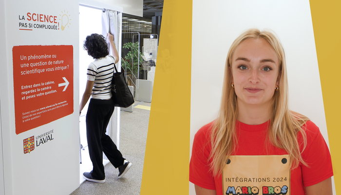 La cabine vidéo de La science, pas si compliquée! (à gauche) et Leyla, qui a posé la question sur la formation des flocons.