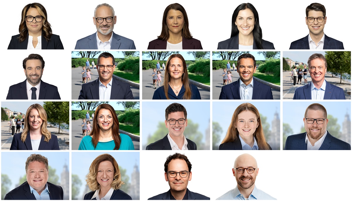 De gauche à droite et de haut en bas: Sonia Caron (PQ), Sébastien D’Astous (PQ), Sandra Hernández (PQ), Méganne Perry-Melançon (PQ), Émile Simard (PQ), Yohann St-Pierre (PQ), Monsef Derraji (PLQ), Virginie Dufour (PLQ), Charles Milliard (PLQ), Marc Tanguay (PLQ), Julie White (PLQ), Sonia Ziadé (PLQ), Marcos Archambault (PCQ), Éloïse Coulombe (PCQ), Dominique Dumas (PCQ), Karim Elayoubi (PCQ), Maïté Blanchette Vézina (PCQ), Étienne Grandmont (QS) et Sol Zanetti (QS).
