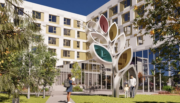 La sculpture d'Émilie Rondeau fait une place de choix à l'aluminium et au verre coloré.
