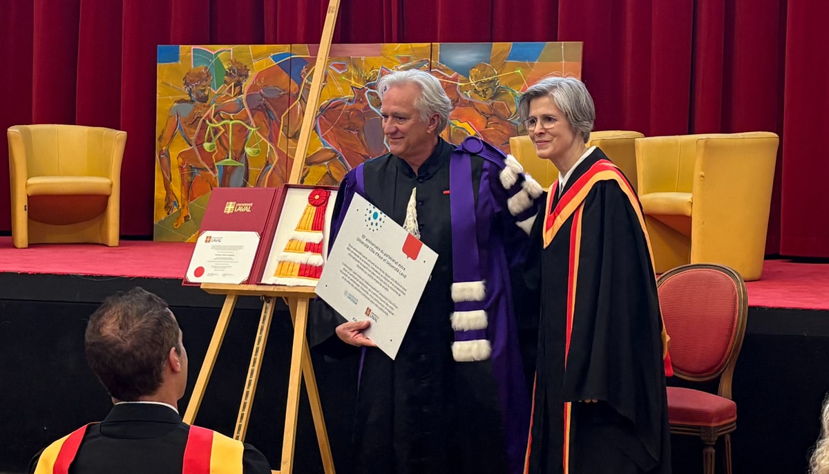 Le président d'Université Côte d'Azur, Jeanick Brisswalter, et la rectrice de l'Université Laval, Sophie D'Amours, le 23 avril, dans le cadre de la visite