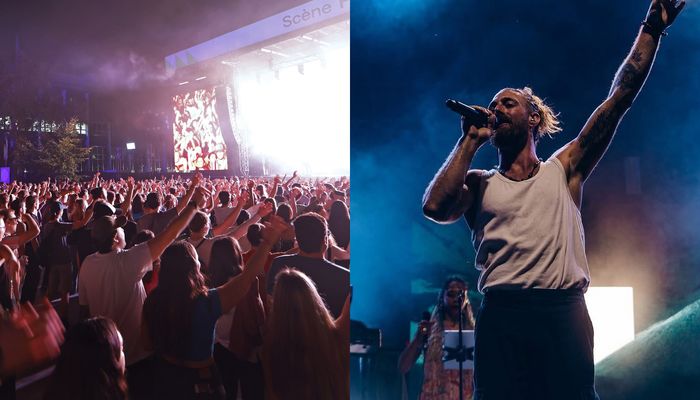 À gauche, vue de la foule durant le Festival Fono 2024. Celui-ci revient cette année les 11, 12 et 13 septembre. À droite, l'auteur-compositeur-interprète Jonathan Roy durant un spectacle. Il participera au Show de la rentrée, le 10 septembre.