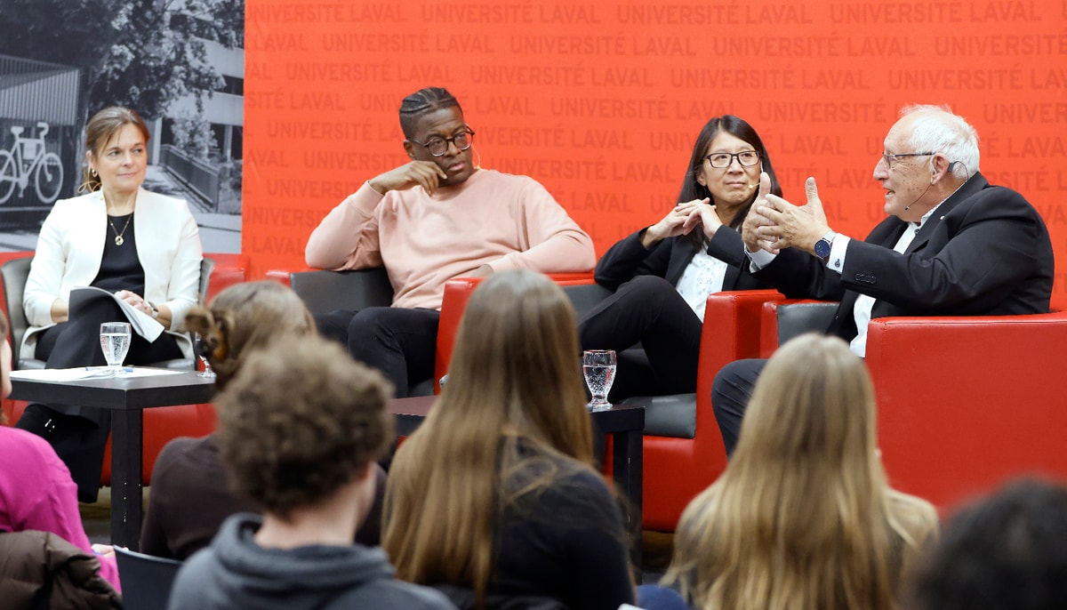 Le 5e Forum du Cercle des leaders a réuni la vice-rectrice aux études et aux affaires étudiantes, responsable de la santé Cathia Bergeron, l'entrepreneur social Fabrice Vil, la pédiatre Joanne Liu et le grand explorateur Bernard Voyer.