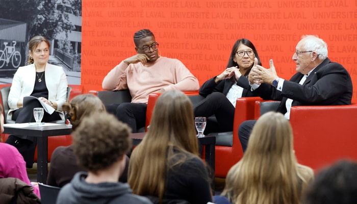Le 5e Forum du Cercle des leaders a réuni la vice-rectrice aux études et aux affaires étudiantes, responsable de la santé Cathia Bergeron, l'entrepreneur social Fabrice Vil, la pédiatre Joanne Liu et le grand explorateur Bernard Voyer.