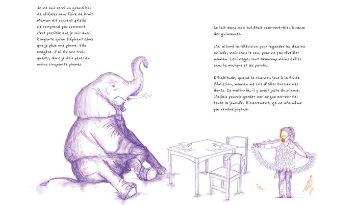 Pour Mélissa Verreault, il s'agit d'une première incursion dans l'univers de l'illustration. L'autrice, qui a découvert les possibilités qu'offrent une tablette graphique, s'amuse d'ailleurs de la surprise de ses lecteurs. «Plusieurs sont étonnés d'apprendre que je dessine, d'autres cherchent le nom de l'illustrateur sur la couverture. J'adore ce genre de réaction! Après 15 ans dans le milieu littéraire, arriver avec une proposition inattendue, c'est un vrai plaisir.»