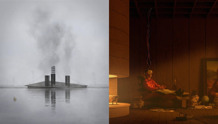 Le dessin de Thomas Biscaro, à gauche, s'intitule Dystopia of the Omnicidal Landscape. À droite: The [Ordinary Man], par Charles-Antoine Lauzon.