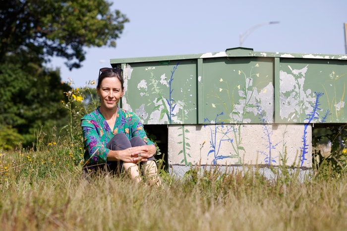 Œuvre évolutive d'Angela Eve Marsh qui témoigne de l'apparition des plantes dans la friche.