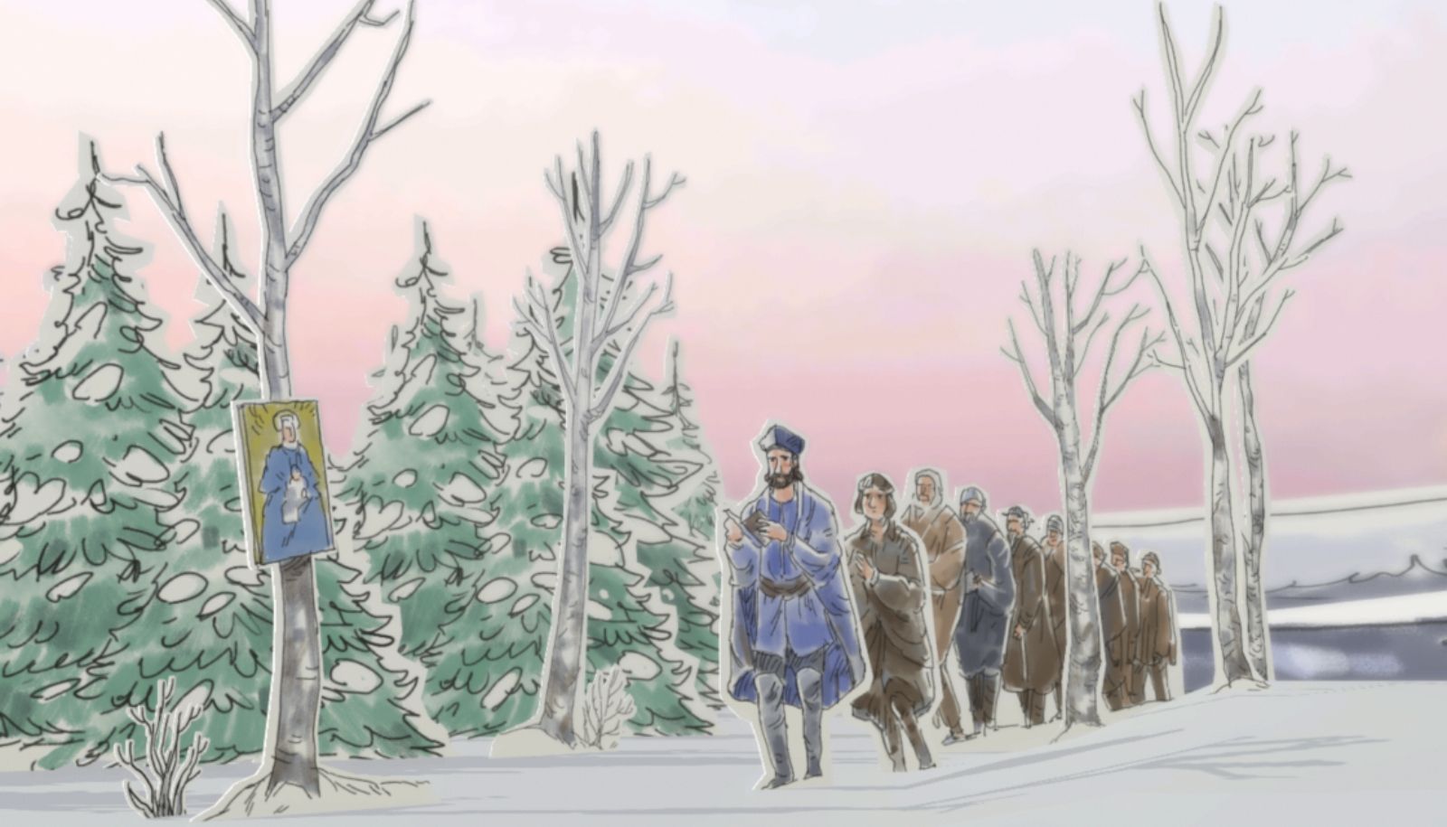 Ce dessin, qui illustre un voyage de Jacques Cartier au Canada en 1535, a été réalisé par Richard Vallerand pour les besoins du projet PopUp Limoilou.