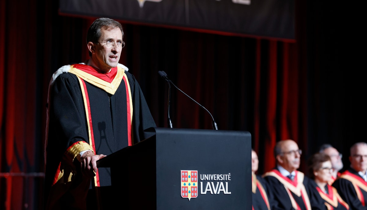 Charles Brindamour, président et chef de la direction d'Intact Corporation financière, lors de son discours le 22 juin