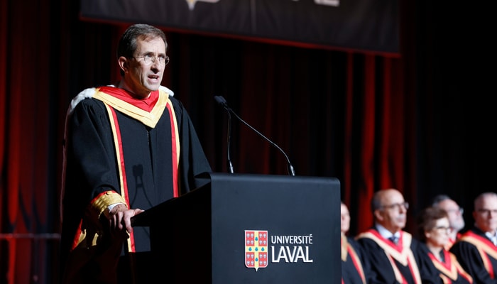 Charles Brindamour, président et chef de la direction d'Intact Corporation financière, lors de son discours le 22 juin