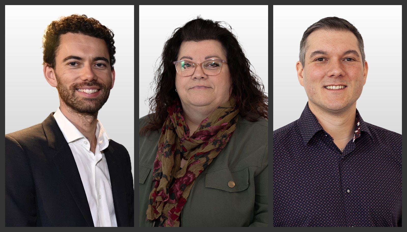 Les trois membres de l'Université Laval qui ont remporté le Prix d'excellence des professionnels et professionnelles de recherche en 2025 (de gauche à droite) : Tom Ignacchiti, Manon Le Bel et Erik Bélanger.