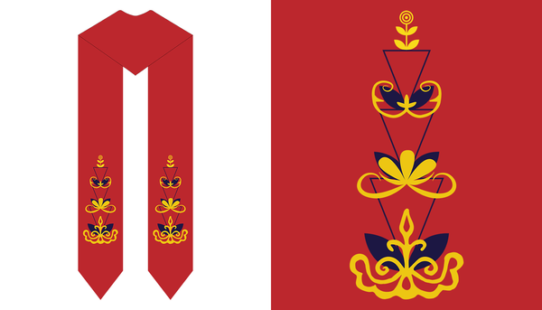 L’écharpe distinctive des finissantes et finissants des Premiers Peuples et le détail des motifs