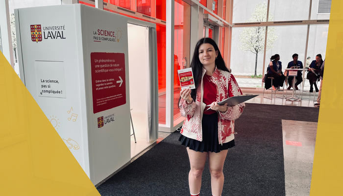 Pour récolter les questions, une cabine vidéo a été installée sur le campus de l'ÉTS durant le 92e Congrès de l'Acfas, en mai dernier. De nombreuses personnes ont répondu à l'appel. L'étudiante Lea Markezic était sur place pour les accompagner et les soutenir dans la formulation de leurs interrogations destinées aux scientifiques.