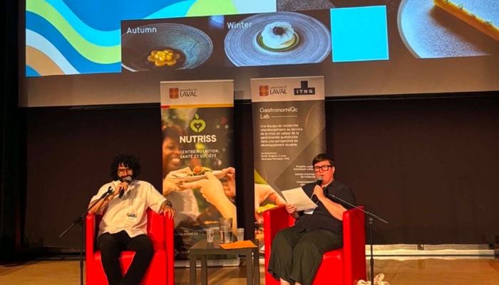 L'importance du respect des traditions et du savoir-faire local a aussi été évoquée lors du panel de bienvenue du 16 juin, qui rassemblait Samy Benabed, chef propriétaire de l'Auberge Saint-Mathieu, et Allison Van Rassel, communicatrice culinaire. 