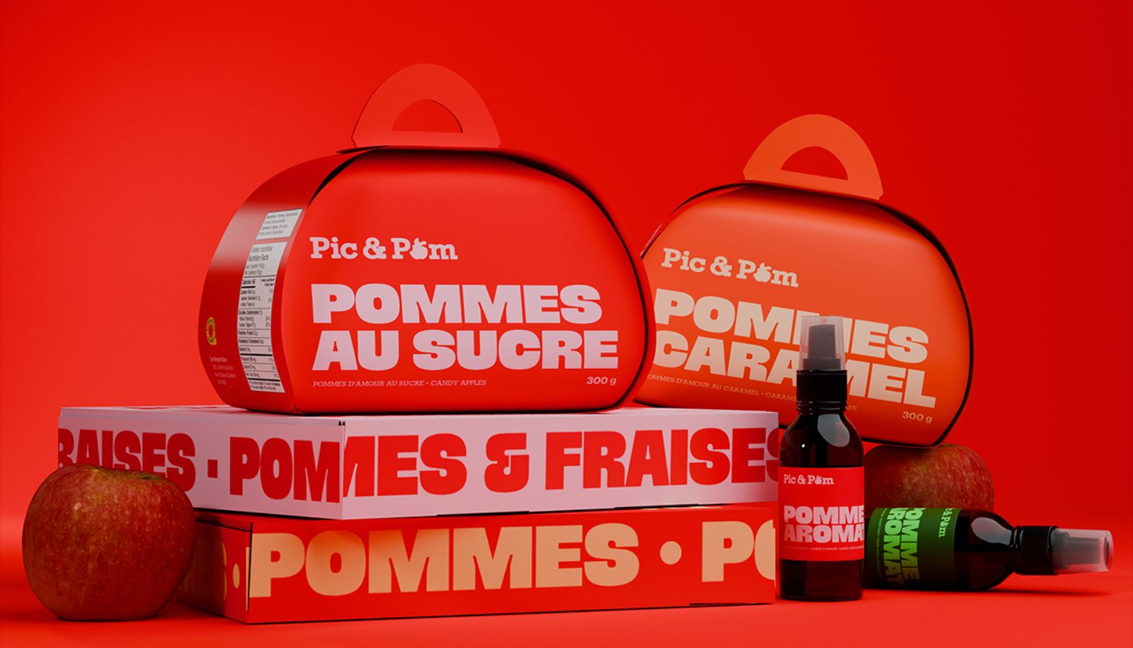Pic et Pom, le projet d'image de marque de Mathis Bouchard, propose une série cohérente d'emballages pour les produits phares d'une marque fictive. Grâce à une typographie audacieuse, des couleurs chaudes et des compositions épurées, chaque emballage affirme l'identité visuelle tout en facilitant l'identification des produits.